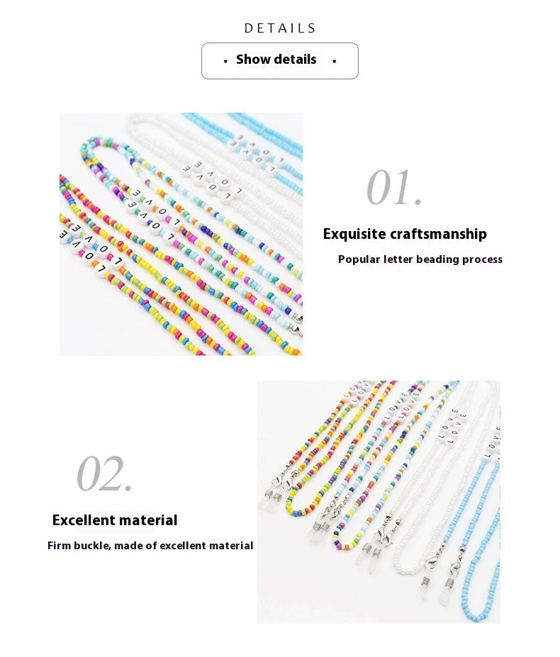 Eyeglasses Chain Letter Chain Color Mix Necklace