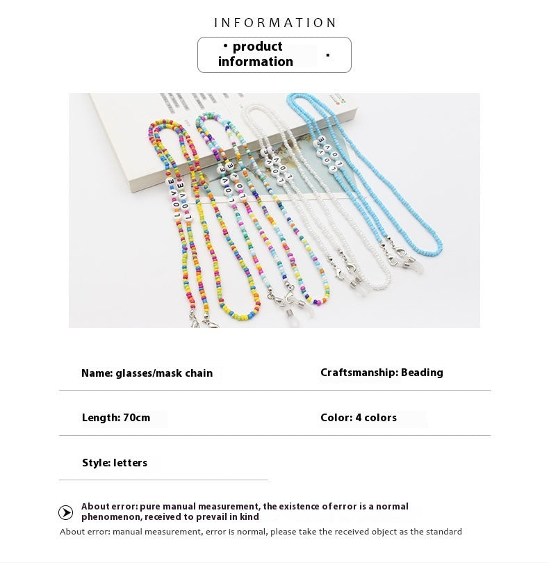 Eyeglasses Chain Letter Chain Color Mix Necklace