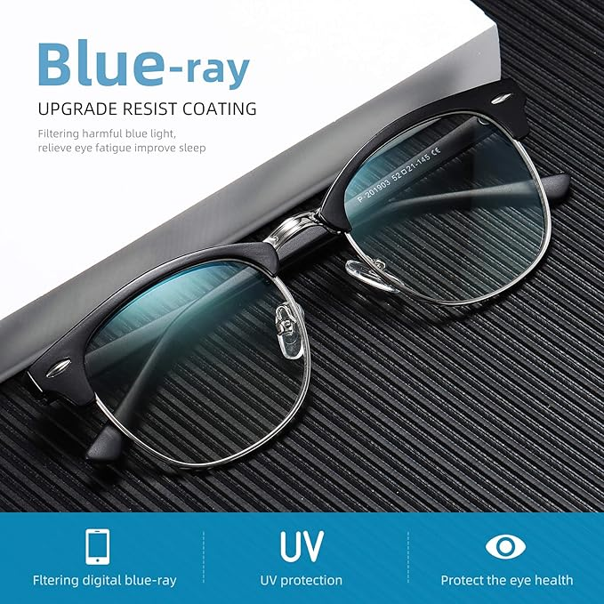 Natkalet Blue Light Glasses – Vintage Half Frame, UV & Eyestrain Protection