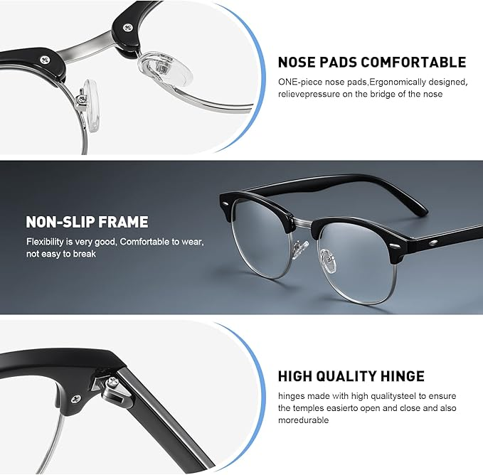 Natkalet Blue Light Glasses – Vintage Half Frame, UV & Eyestrain Protection