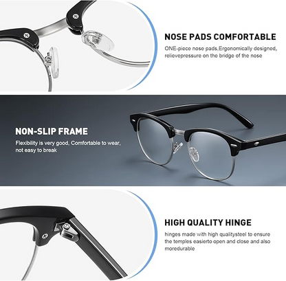 Natkalet Blue Light Glasses – Vintage Half Frame, UV & Eyestrain Protection