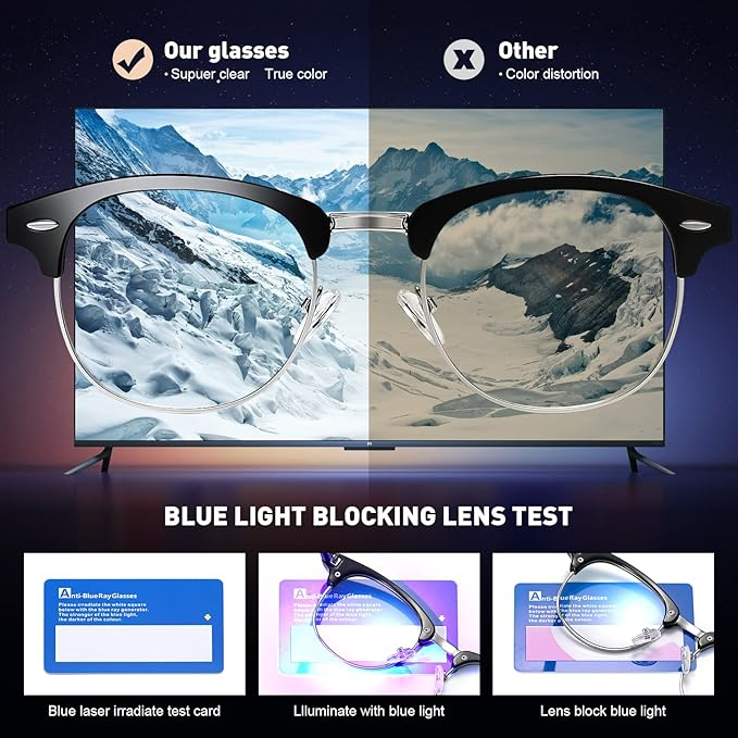 Natkalet Blue Light Glasses – Vintage Half Frame, UV & Eyestrain Protection